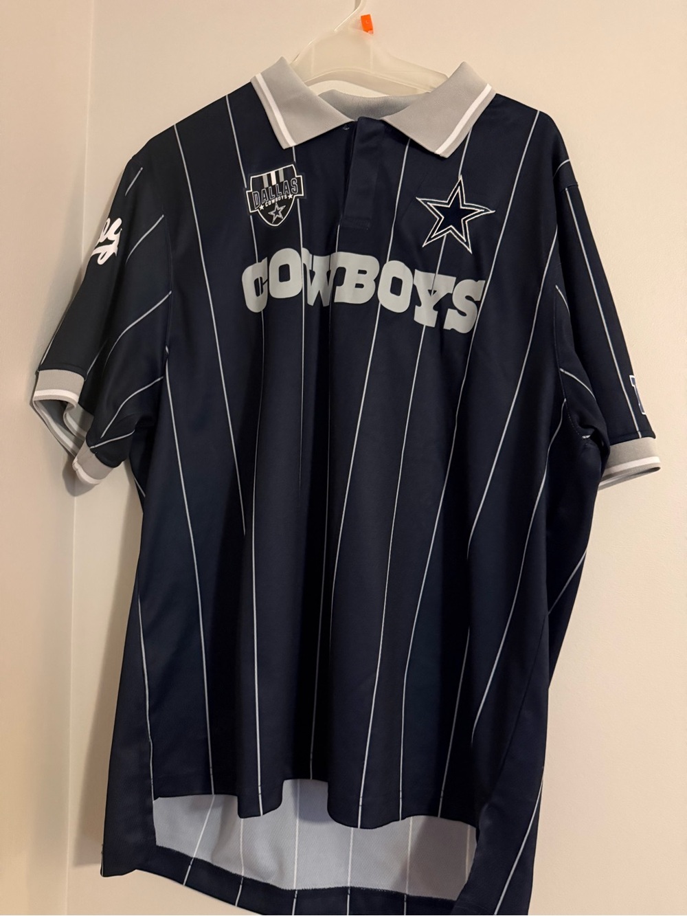 NFL Dallas Cowboys Navy and White Pinstripe Polo Shirtl
